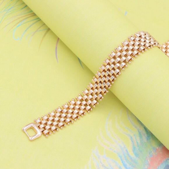 "Elegant Rose Gold Wide Chain Bracelet with Beaded Edge Design, XPBL0866 - Picture 9 of 12